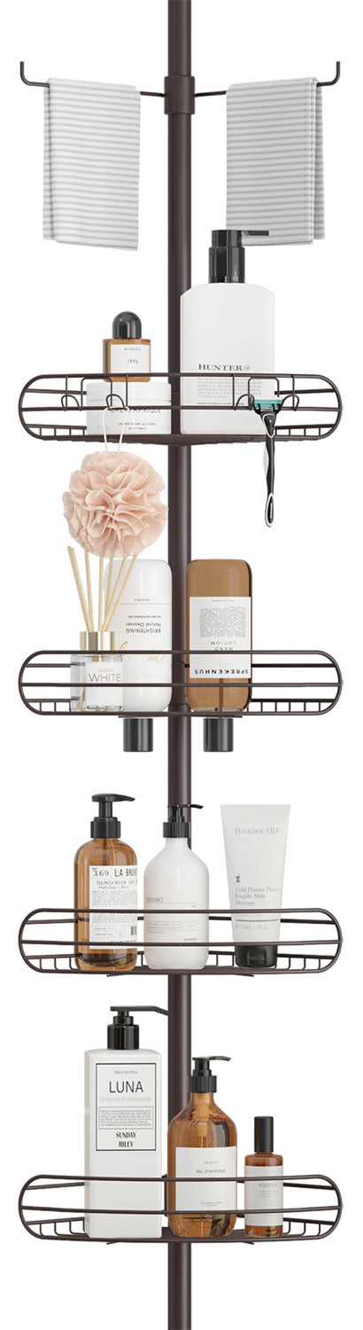 AZ04 Corner Shower Caddy,Rustproof Stainless Steel Poles & 4-Tier Durable/Adjustable Shelves, Fit 34 to 113 Inch Height