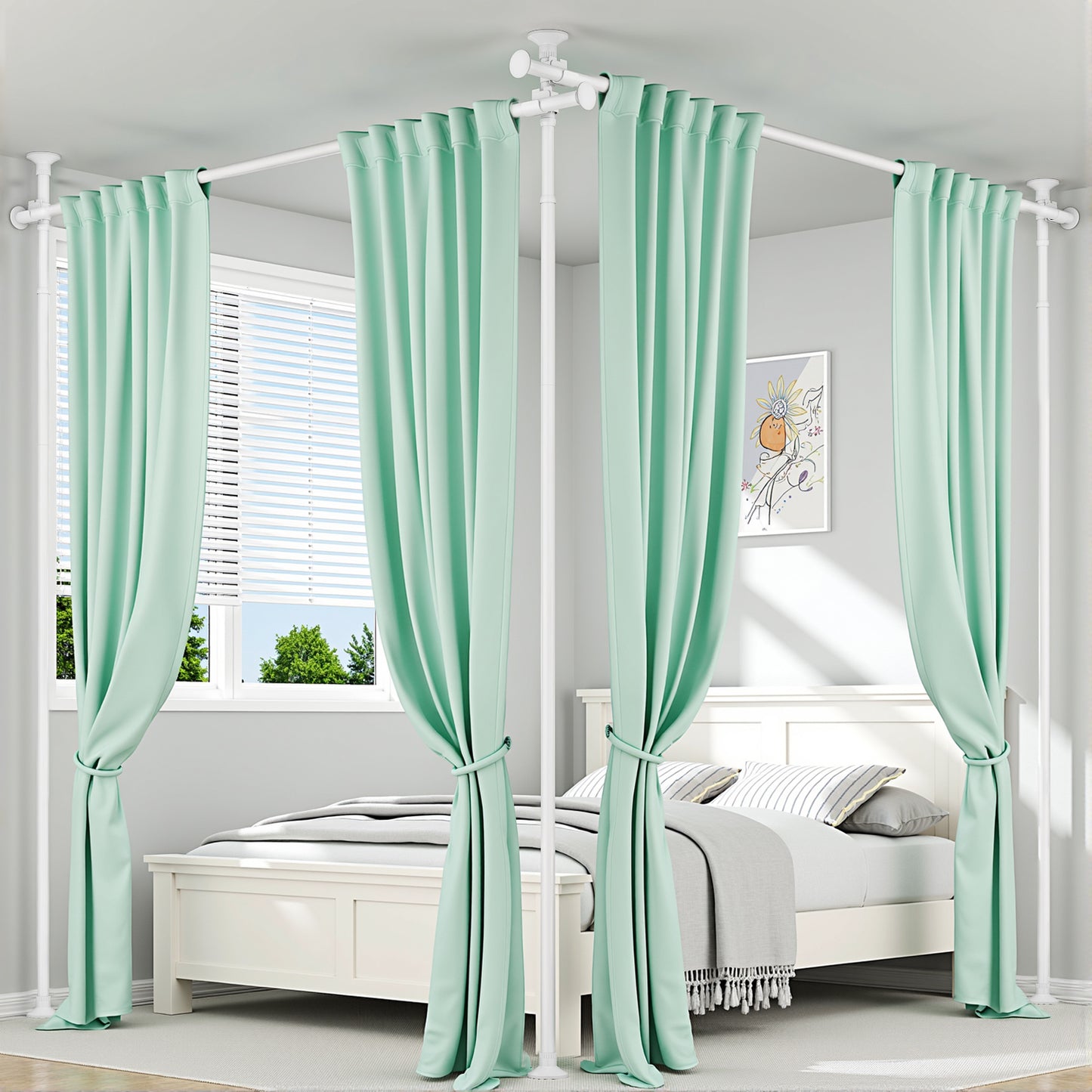 AZ15 Room Divider Curtain Rod for Room Separation, Drill-Free, Adjustable, Three Mounting Options, 63 to 130inch(H) & 31 to 135inch(W)