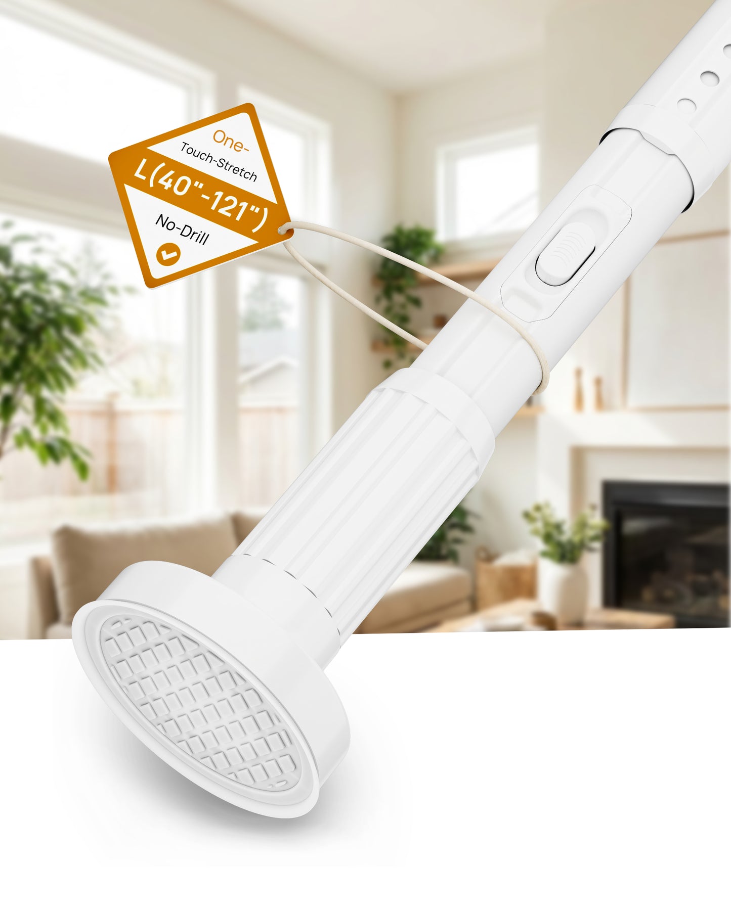 AZ19L ALLZONE Adjustable Tension Curtain Rod, 40-121 inches, Heavy Duty Curtain Rods No Drilling, Anti-Slip Tension Rod for Window, Shower, Outdoor & Patio, Easy to Install, 1.26In Diamete