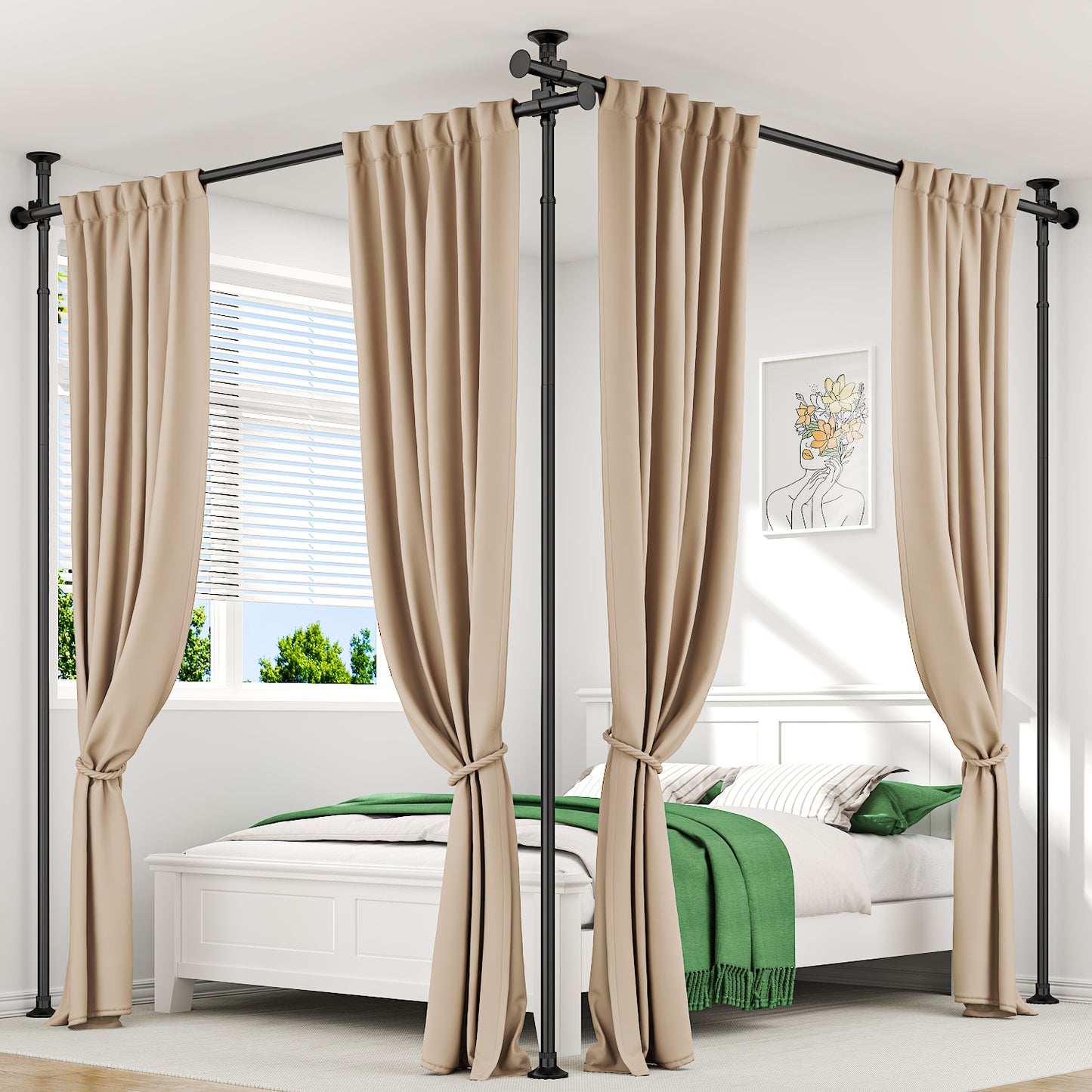AZ15 Room Divider Curtain Rod for Room Separation, Drill-Free, Adjustable, Three Mounting Options, 63 to 130inch(H) & 31 to 135inch(W)