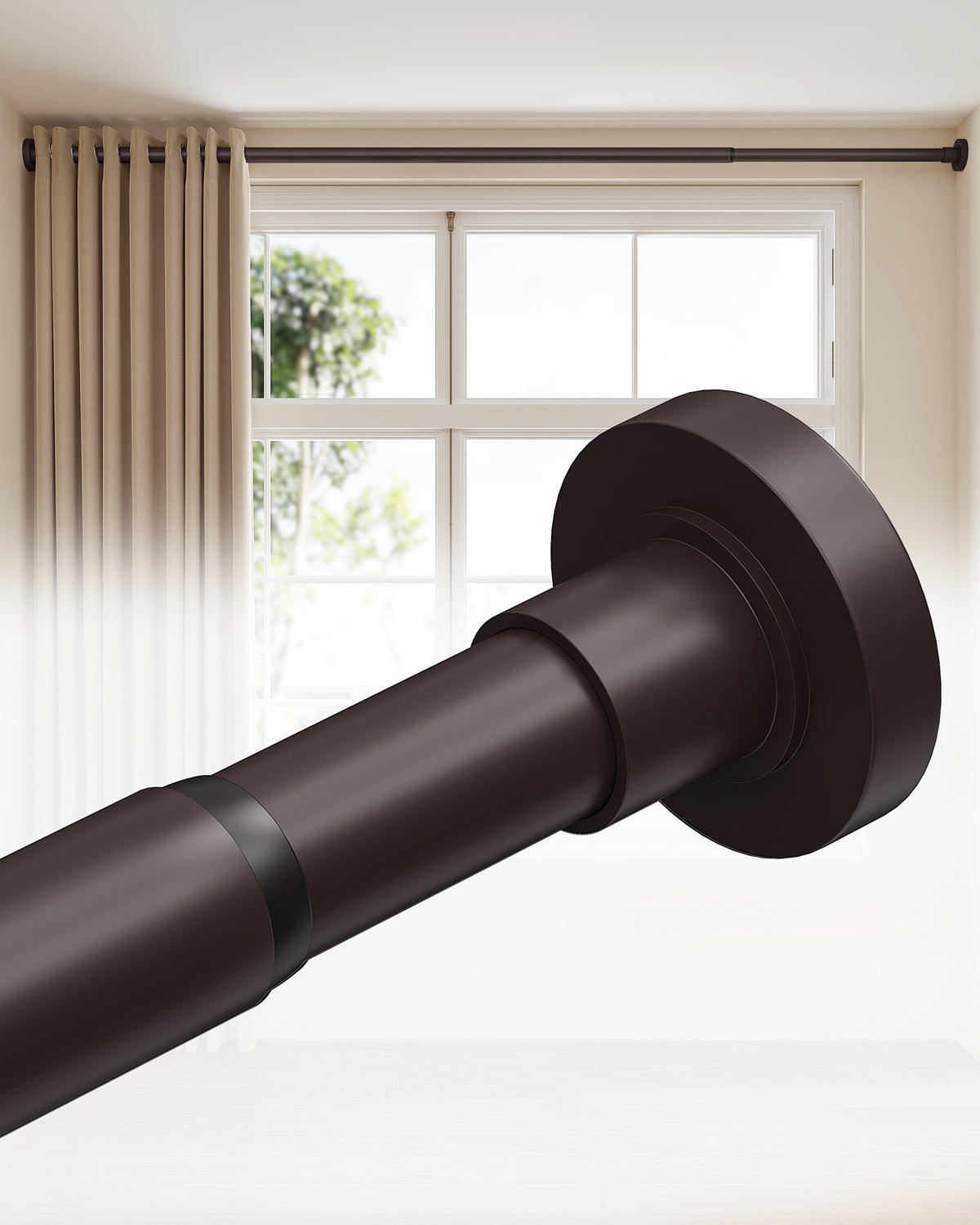 AZ01L Tension Curtain Rods for Windows,Room Divider,66 to 120 Inches,Drill-Free,Spring Loaded,Stable and Anti-Slip