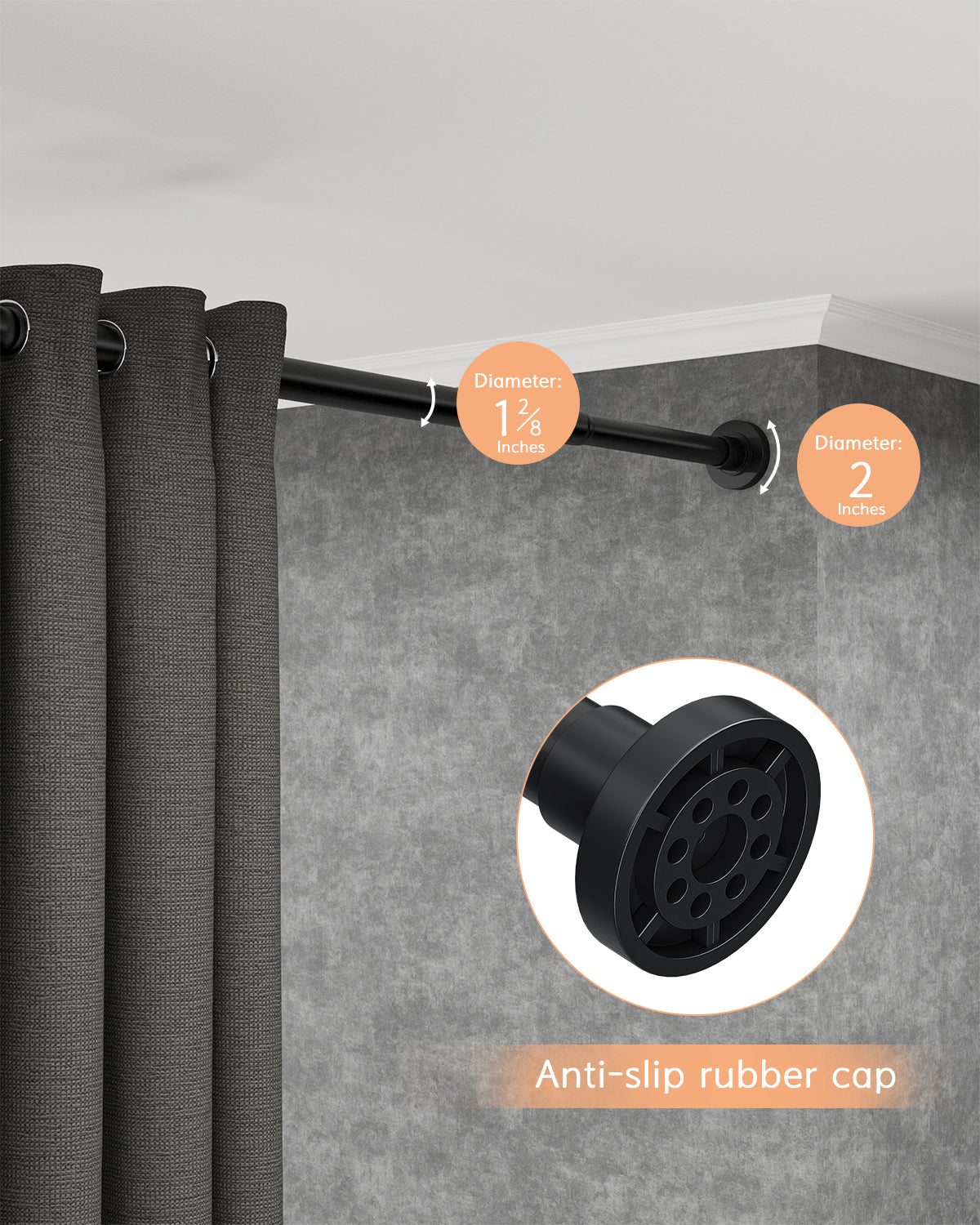 AZ01L Tension Curtain Rods for Windows,Room Divider,66 to 120 Inches,Drill-Free,Spring Loaded,Stable and Anti-Slip