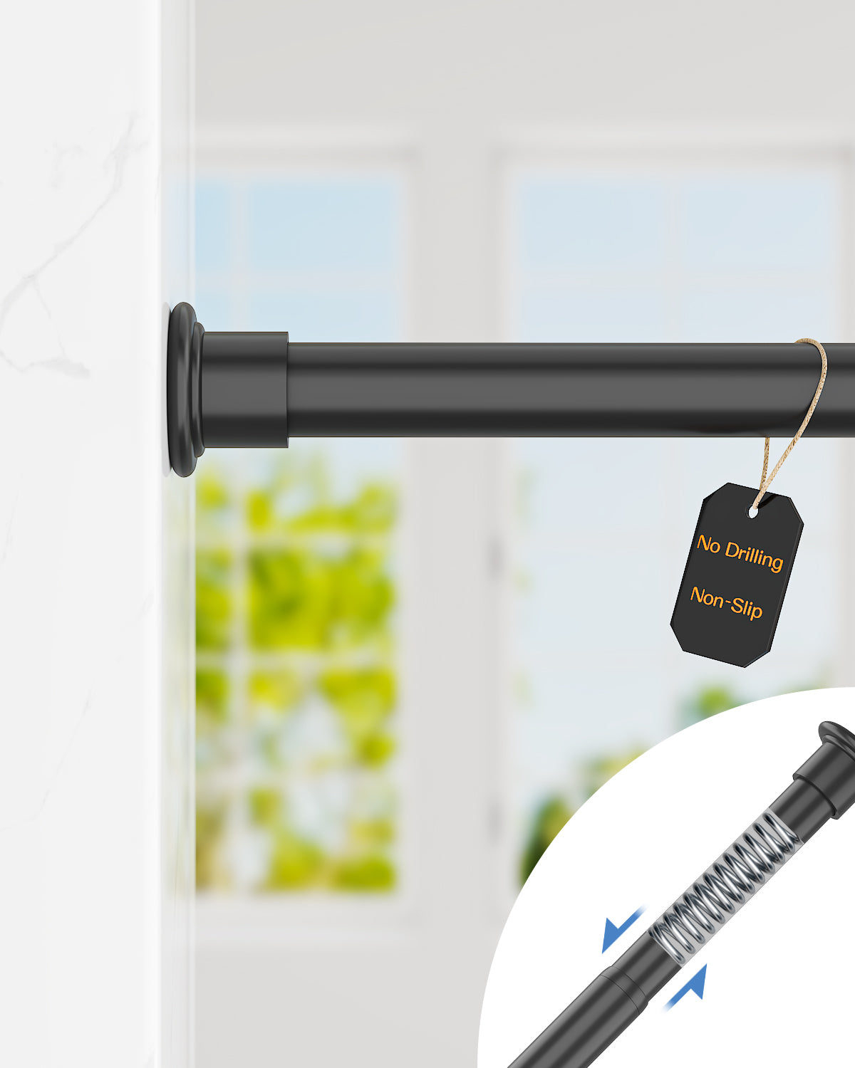 AZ02S Tension Rod for Shower Curtain, Door Curtain,28 to 43 Inches, Spring Loaded,Stable and Anti-Slip