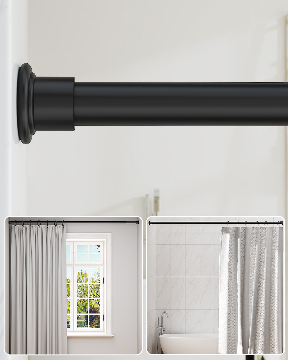 AZ02M Tension Rod for Shower Curtain, Window Curtain, 42 to 83 Inches, Spring Loaded,Stable and Anti-Slip