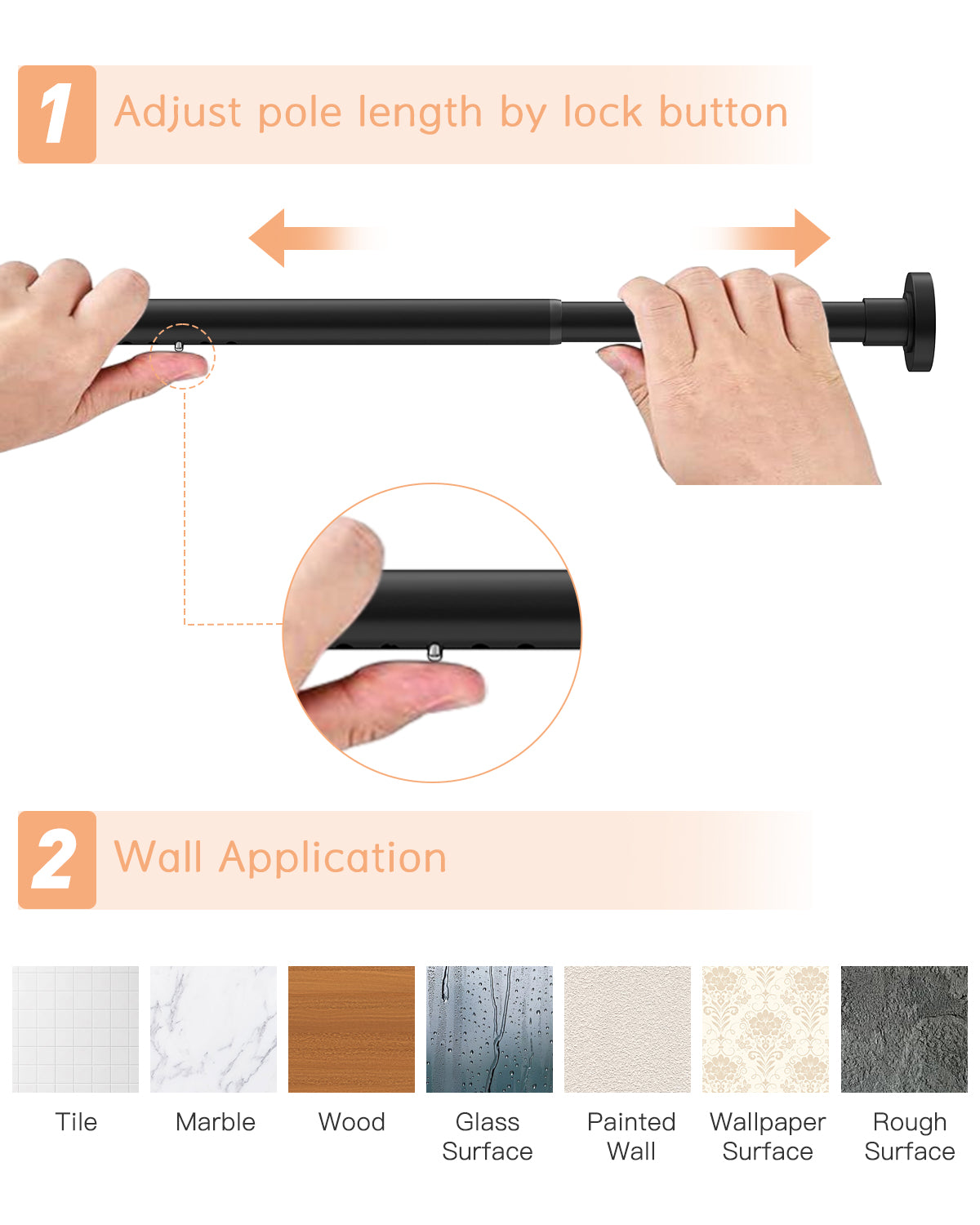 AZ01XL Tension Curtain Rods for Windows,Room Divider,123 to 160 Inches,Spring Loaded with Central Support Bracket Included,Stable