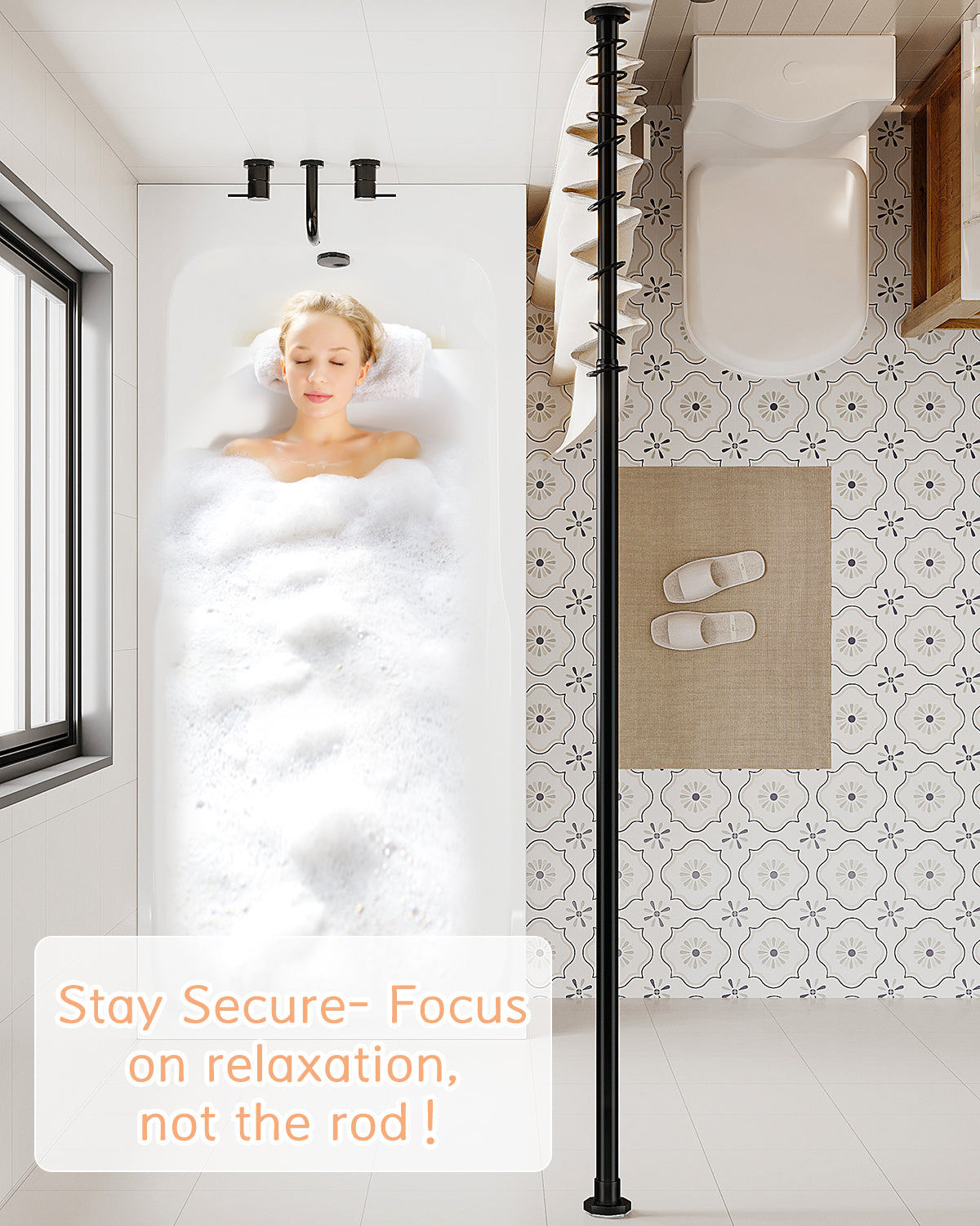 AZ11 Tension Rod for Shower Curtain, Window Curtain, 29 to 84 Inches, Spring Loaded,Stable and Anti-Slip