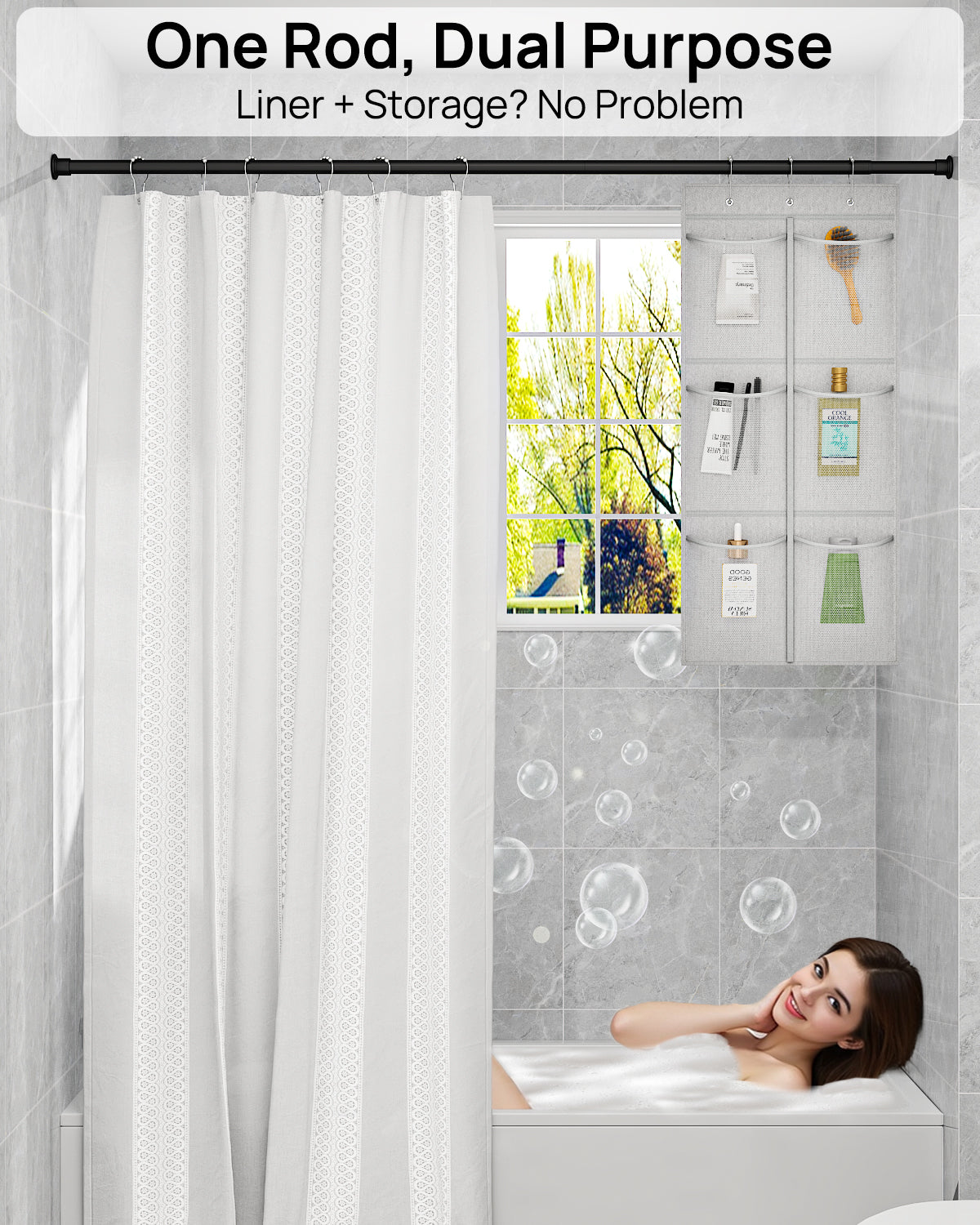 AZ02M Tension Rod for Shower Curtain, Window Curtain, 42 to 83 Inches, Spring Loaded,Stable and Anti-Slip