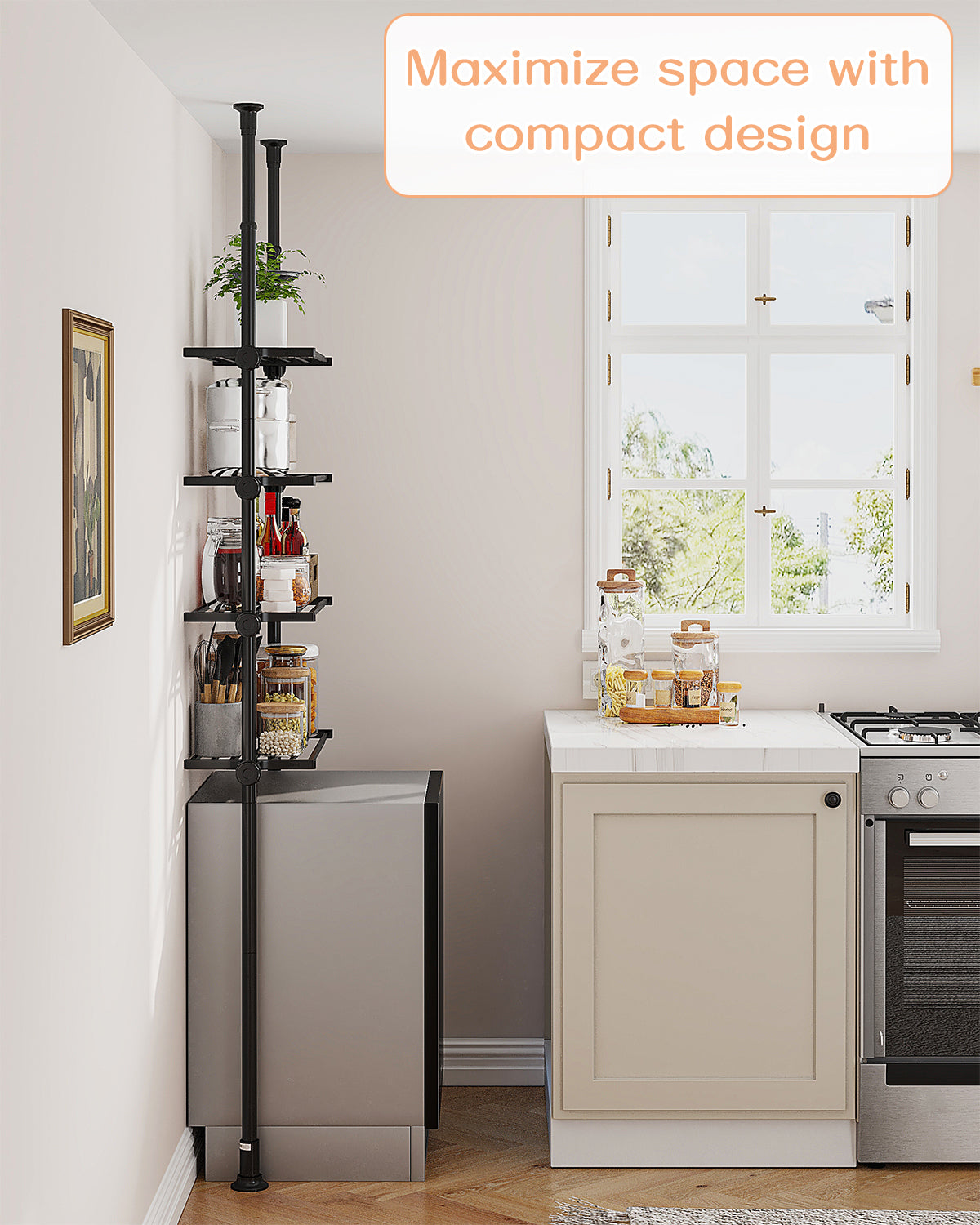 AZ08 4-Tier Over the Toilet Storage, Shelves Wide and Height is Adjustable,Tension Mount, Constructed of Metal Materials, Pole Fits 92 to 116 Inch Height