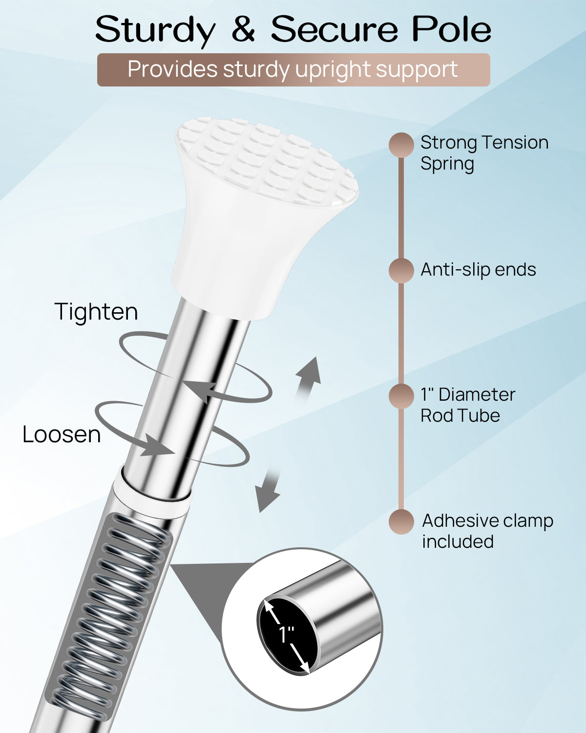 AZ16 Shower Caddy Tension Pole, Rustproof Stainless Steel Poles & 4-Tier Durable/Adjustable Shelves, Fit 34 to 116 Inch Height