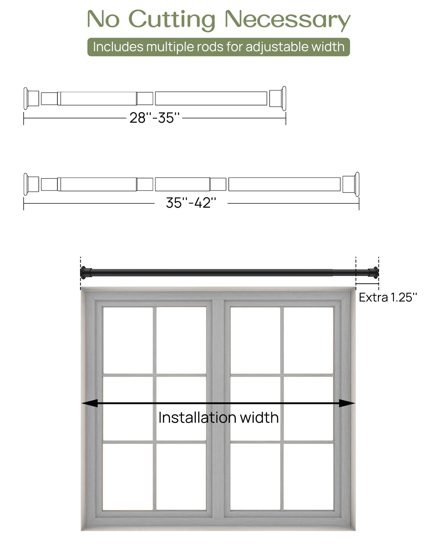 AZ02S Tension Rod for Shower Curtain, Door Curtain,28 to 43 Inches, Spring Loaded,Stable and Anti-Slip