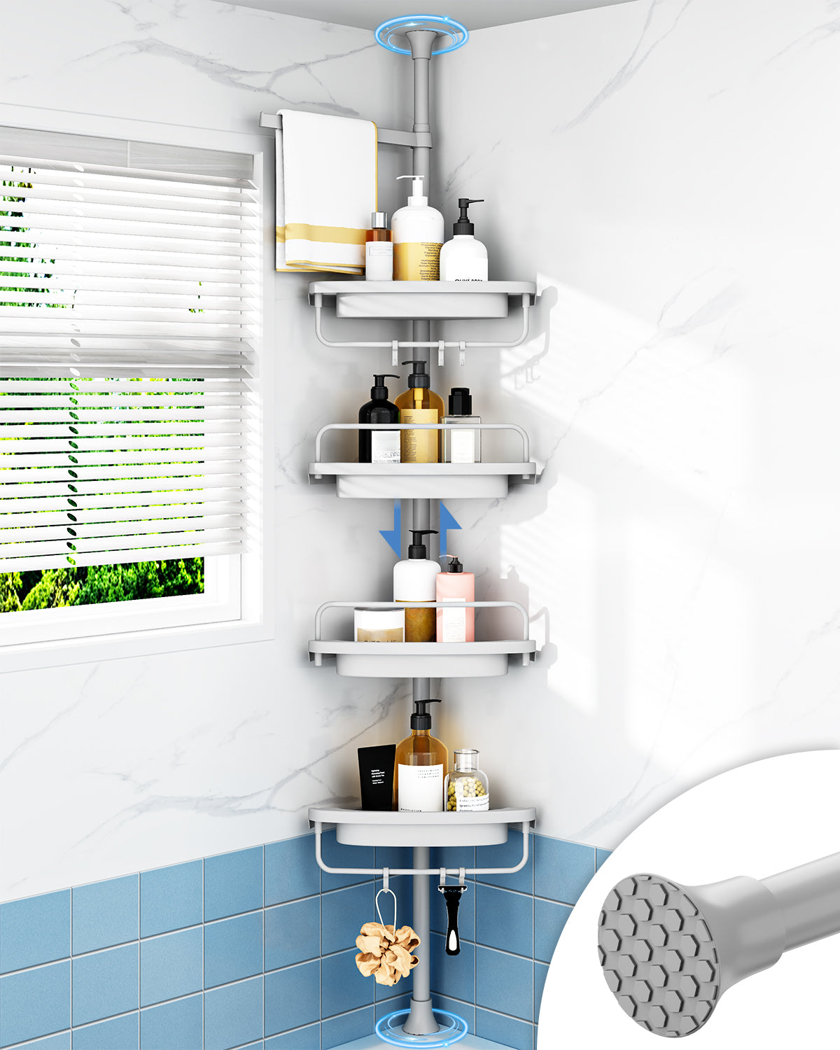 ALLZONE Corner Shower Caddy Tension Pole for Shampoo Holder, Stainless Steel Rod