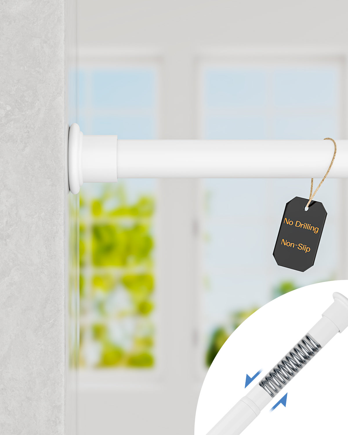 AZ02S Tension Rod for Shower Curtain, Door Curtain,28 to 43 Inches, Spring Loaded,Stable and Anti-Slip