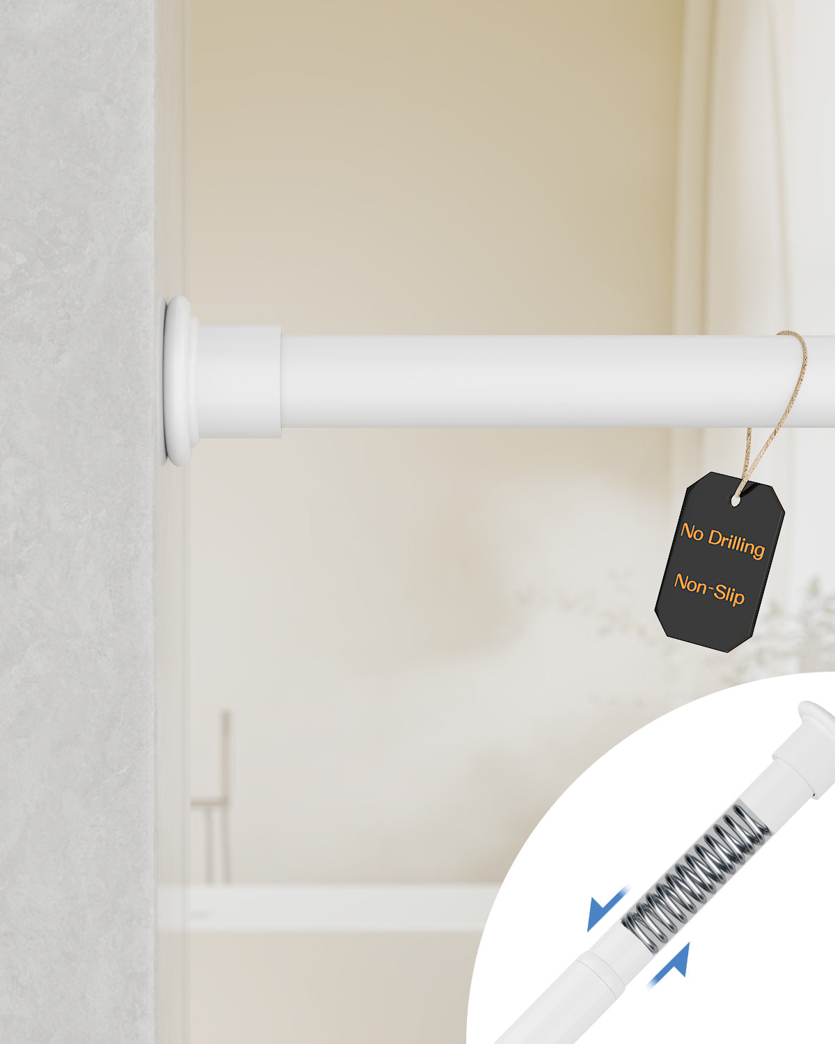AZ02M Tension Rod for Shower Curtain, Window Curtain, 42 to 83 Inches, Spring Loaded,Stable and Anti-Slip