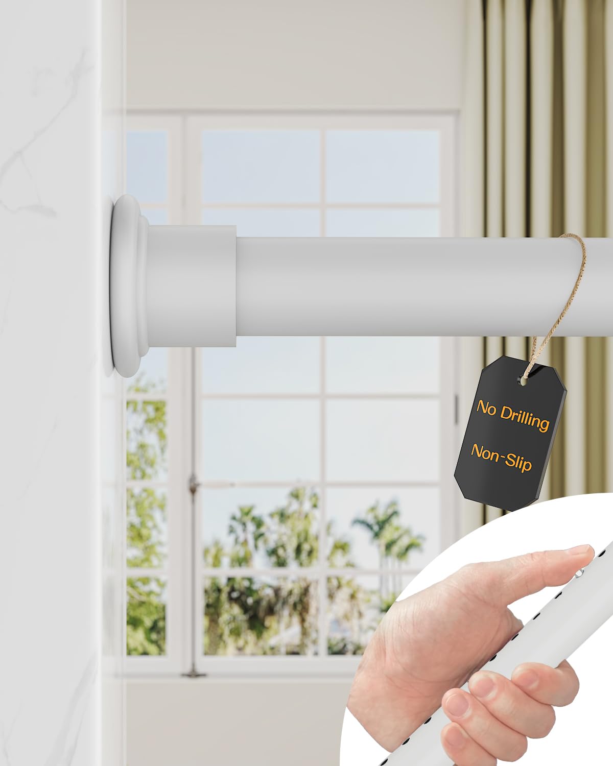 AZ02L Tension Curtain Rods for Windows,Room Divider,83 to 123 Inches,Drill-Free,Spring Loaded,Stable and Anti-Slip