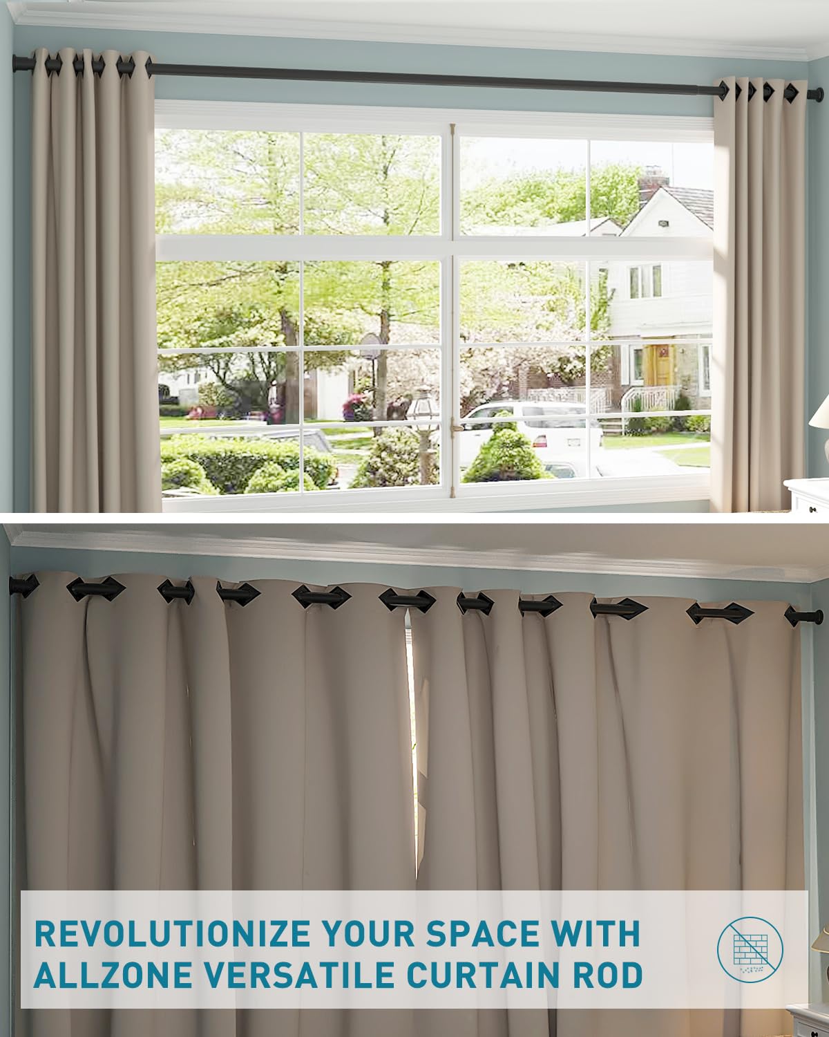 AZ02XL Tension Curtain Rods for Windows,Room Divider,123 to 160 Inches,Spring Loaded with Central Support Bracket Included,Stable