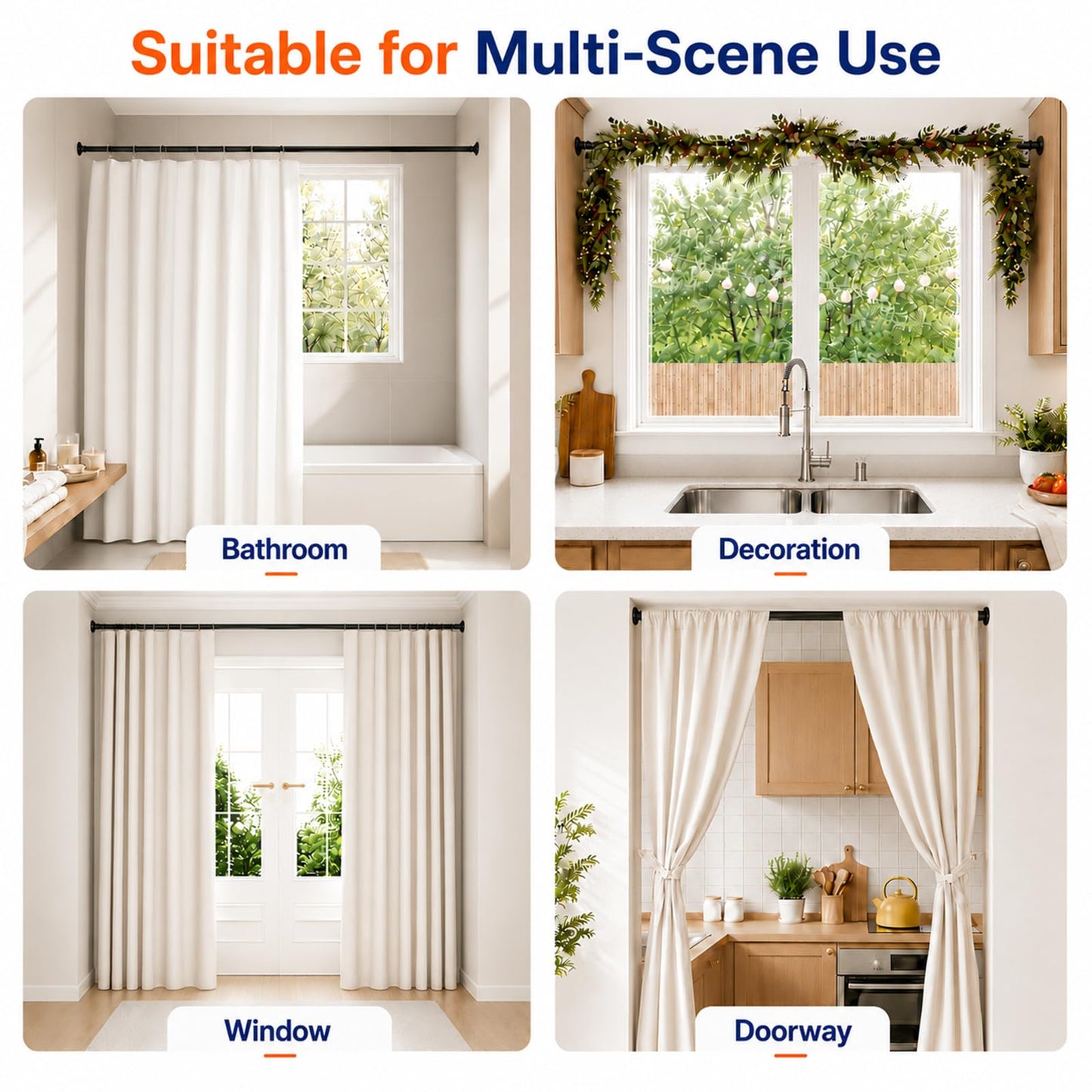 AZ02M Shower Curtain Rod 42-78 Inches for Bathroom