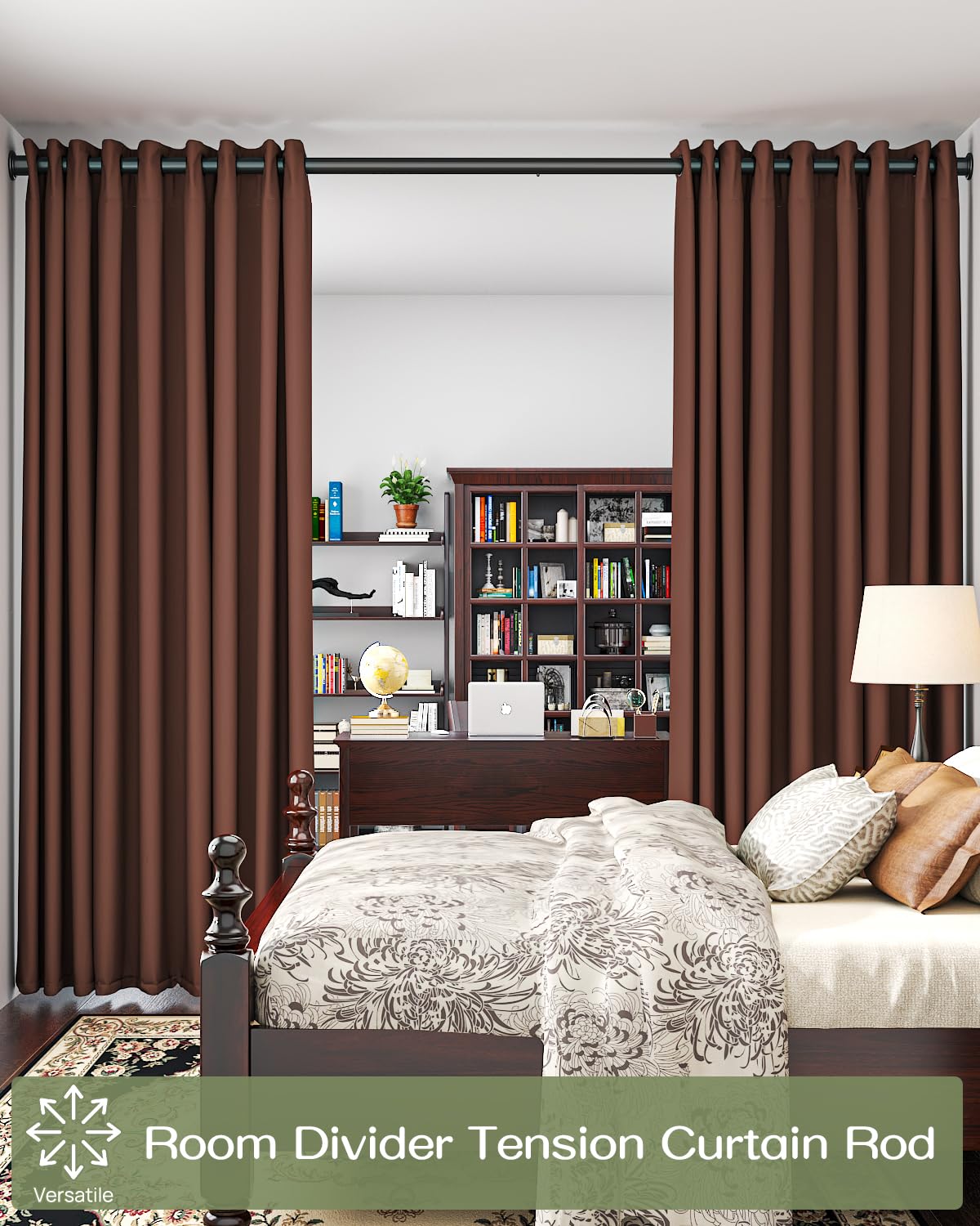 AZ02L Tension Curtain Rods for Windows,Room Divider,83 to 123 Inches,Drill-Free,Spring Loaded,Stable and Anti-Slip