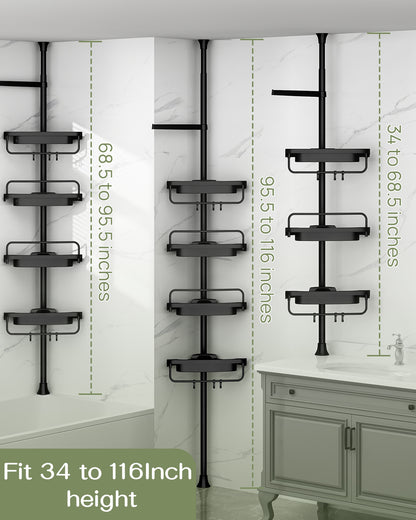AZ03 Corner Shower Caddy,Rustproof Stainless Steel Poles & 4-Tier Durable/Adjustable Plastic Shelves, Fit 34 to 116 Inch Height