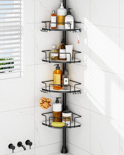AZ18 Shower Caddy Tension Pole, Rustproof Stainless Steel Poles & 4-Tier Durable/Adjustable Shelves, Fit 34 to 116 Inch Height