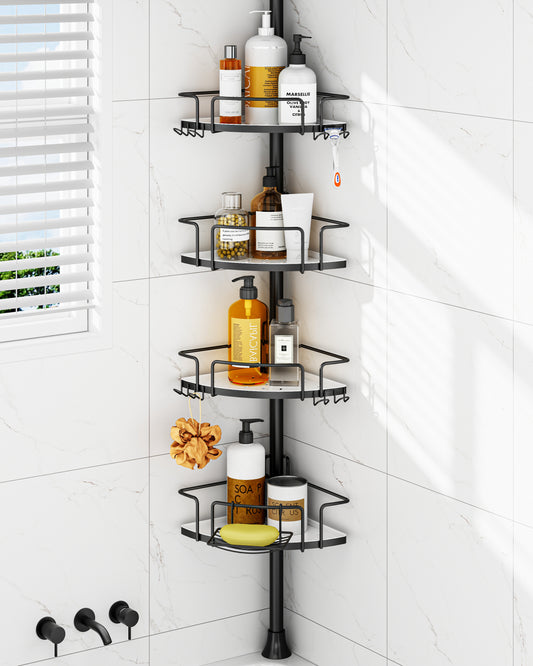 AZ18 Shower Caddy Tension Pole, Rustproof Stainless Steel Poles & 4-Tier Durable/Adjustable Shelves, Fit 34 to 116 Inch Height