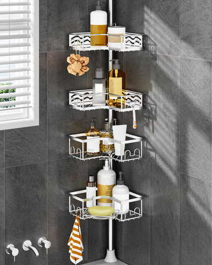 AZ16 Shower Caddy Tension Pole, Rustproof Stainless Steel Poles & 4-Tier Durable/Adjustable Shelves, Fit 34 to 116 Inch Height