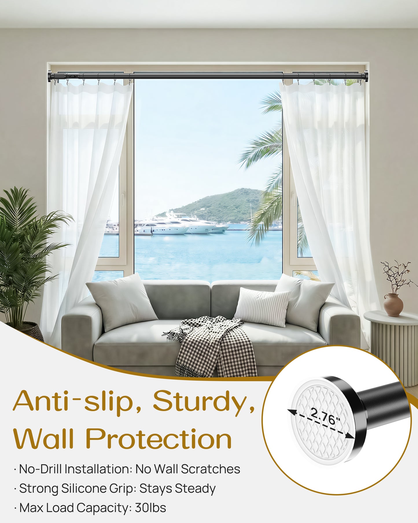 AZ19XL Tension Curtain Rods for Windows,Room Divider,40 to 157 Inches