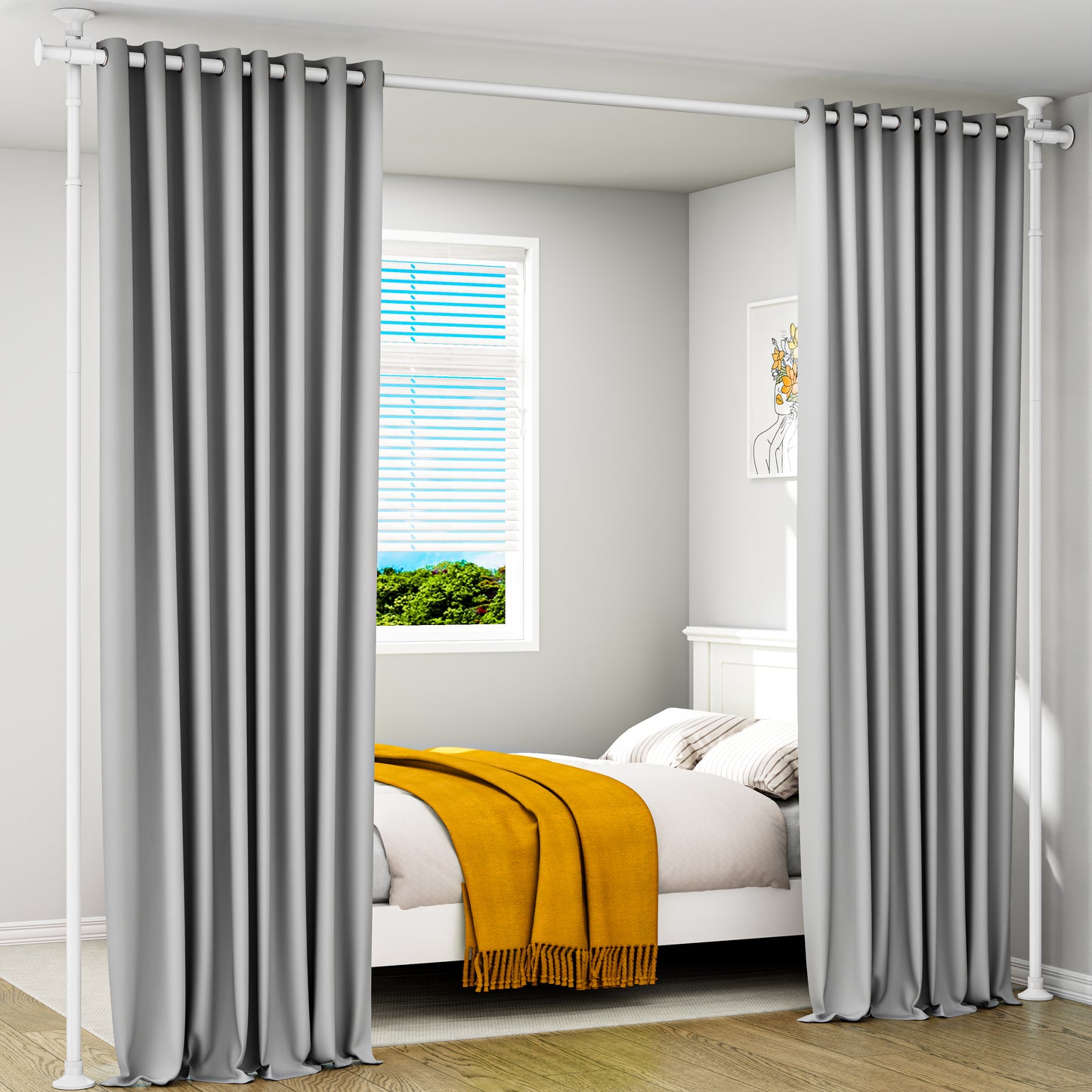AZ15  Room Divider Curtain Rod, 63 to 130inch(H) & 31 to 83inch(W)