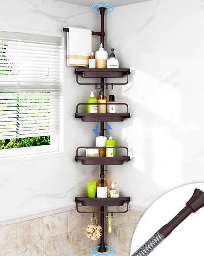 AZ03 Corner Shower Caddy,Rustproof Stainless Steel Poles & 4-Tier Durable/Adjustable Plastic Shelves, Fit 34 to 116 Inch Height