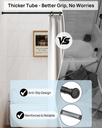 AZ02M Tension Rod for Shower Curtain, Window Curtain, 42 to 83 Inches, Spring Loaded,Stable and Anti-Slip