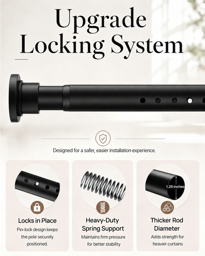 AZ01L Tension Curtain Rods for Windows,Room Divider,66 to 120 Inches,Drill-Free,Spring Loaded,Stable and Anti-Slip