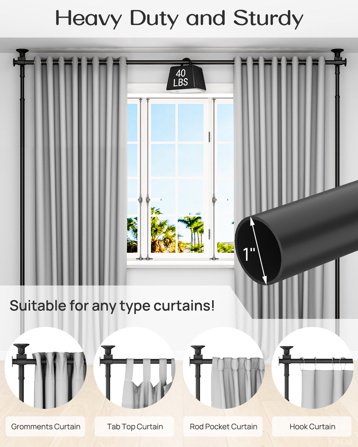 AZ15  Room Divider Curtain Rod, 63 to 130inch(H) & 31 to 83inch(W)