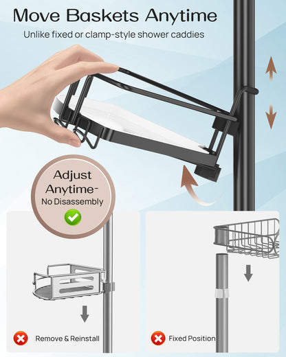 AZ18 Shower Caddy Tension Pole, Rustproof Stainless Steel Poles & 4-Tier Durable/Adjustable Shelves, Fit 34 to 116 Inch Height