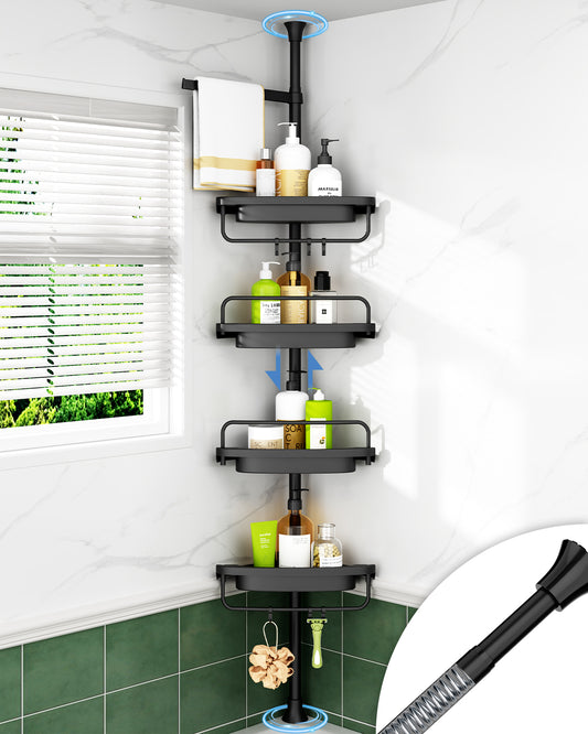 AZ03 Corner Shower Caddy,Rustproof Stainless Steel Poles & 4-Tier Durable/Adjustable Plastic Shelves, Fit 34 to 116 Inch Height