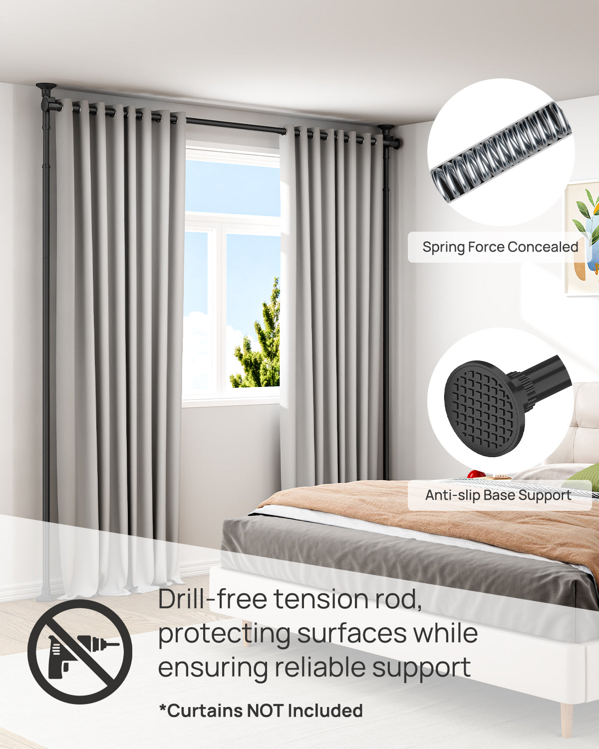 AZ15  Room Divider Curtain Rod, 63 to 130inch(H) & 31 to 83inch(W)