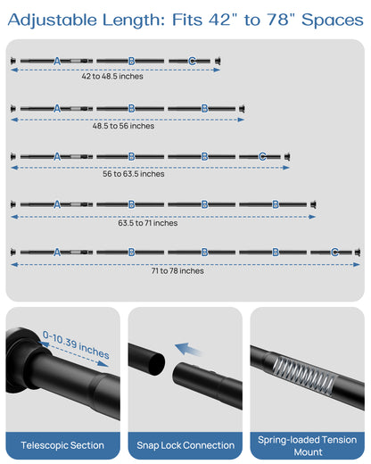 AZ02M Shower Curtain Rod 42-78 Inches for Bathroom