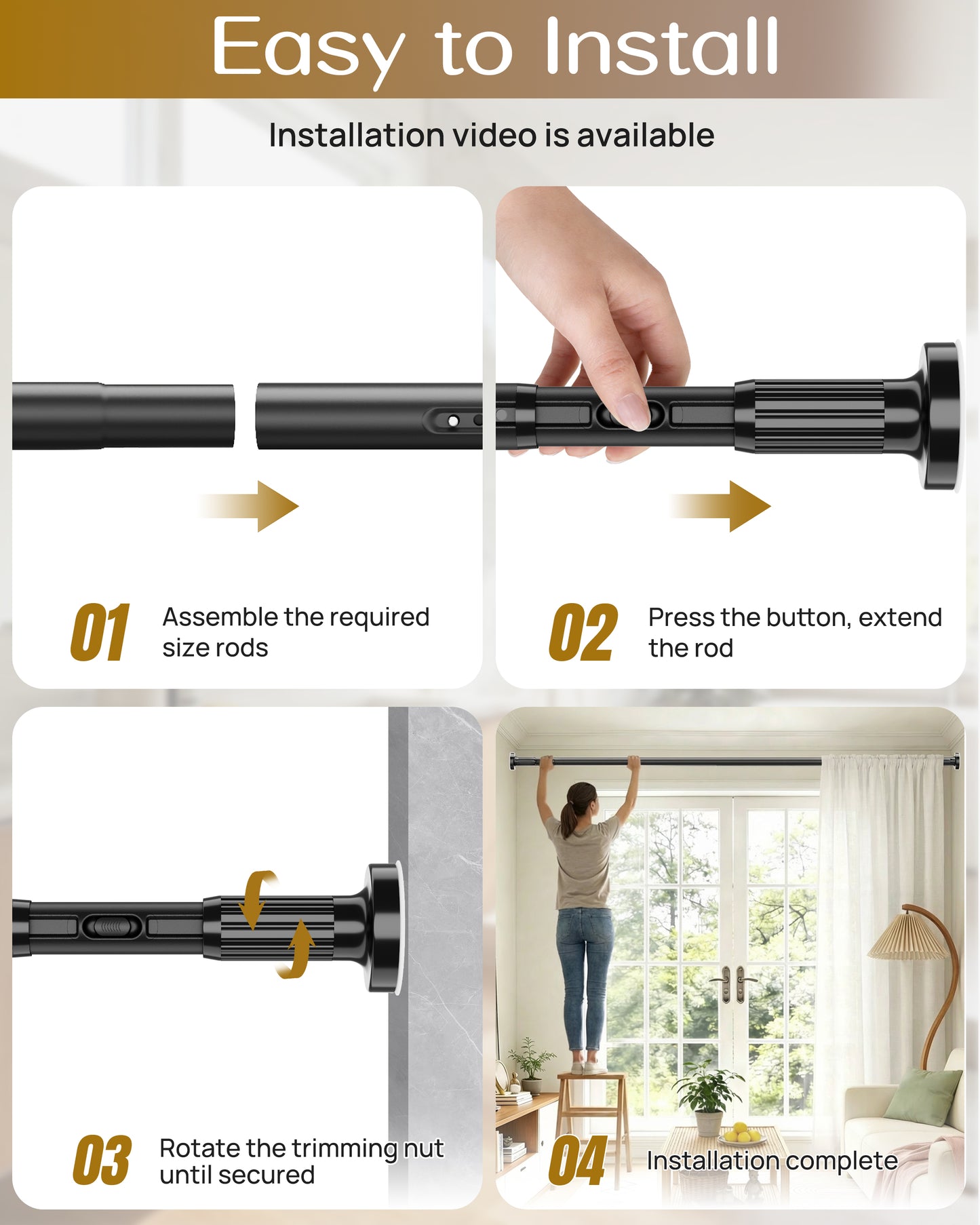 AZ19XL Tension Curtain Rods for Windows,Room Divider,40 to 157 Inches