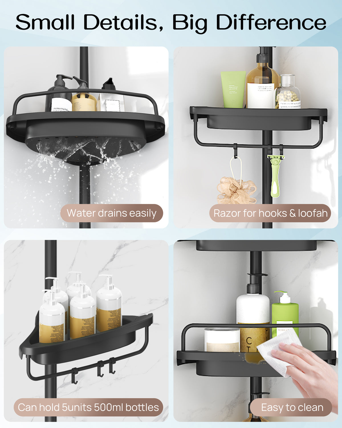 ALLZONE  Corner Shower Caddy Tension Pole for Shampoo Holder, Stainless Steel Rod
