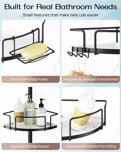 AZ18 Shower Caddy Tension Pole, Rustproof Stainless Steel Poles & 4-Tier Durable/Adjustable Shelves, Fit 34 to 116 Inch Height