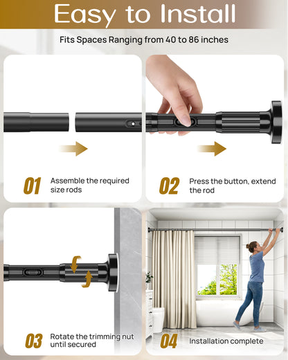 AZ19L Tension Curtain Rods for Windows,40 to 121 Inches