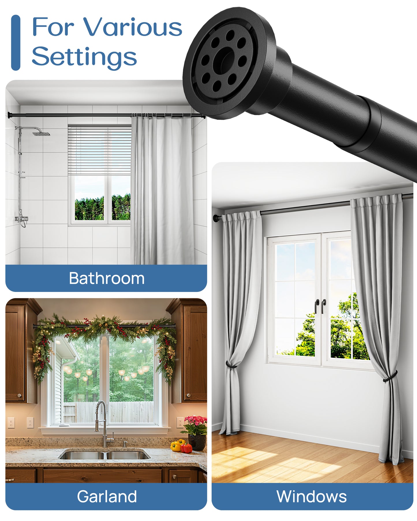 AZ02M Shower Curtain Rod 42-78 Inches for Bathroom