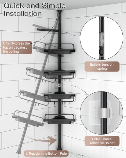 ALLZONE  Corner Shower Caddy Tension Pole for Shampoo Holder, Stainless Steel Rod