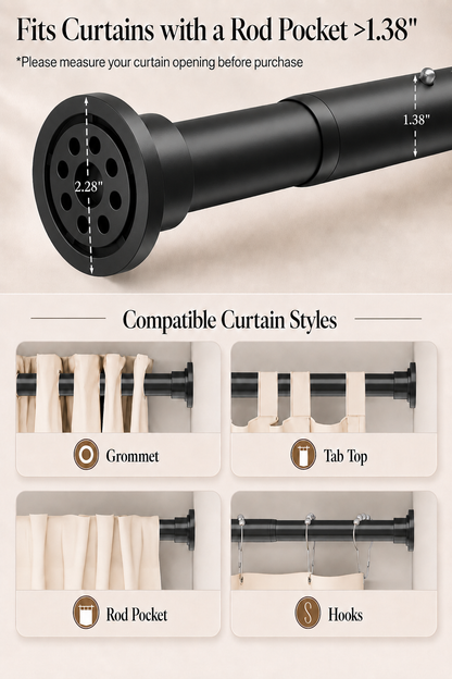 AZ01L Tension Curtain Rods for Windows,Room Divider,66 to 120 Inches,Drill-Free,Spring Loaded,Stable and Anti-Slip