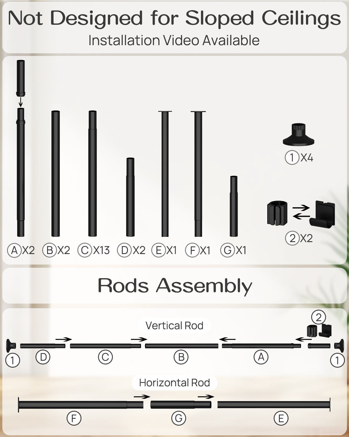 AZ15  Room Divider Curtain Rod, 63 to 130inch(H) & 31 to 83inch(W)