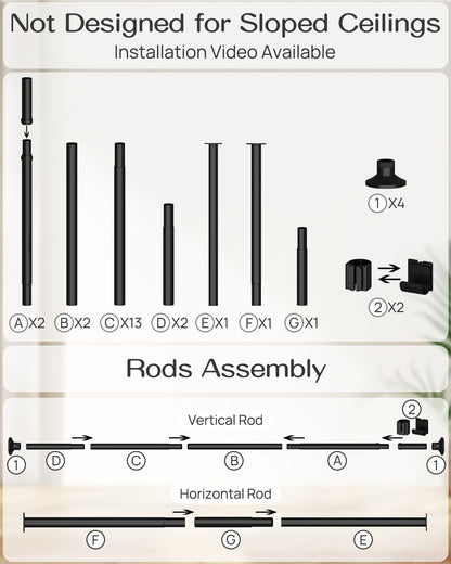 AZ15  Room Divider Curtain Rod, 63 to 130inch(H) & 31 to 83inch(W)