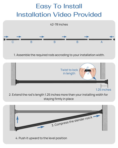 AZ02M Shower Curtain Rod 42-78 Inches for Bathroom