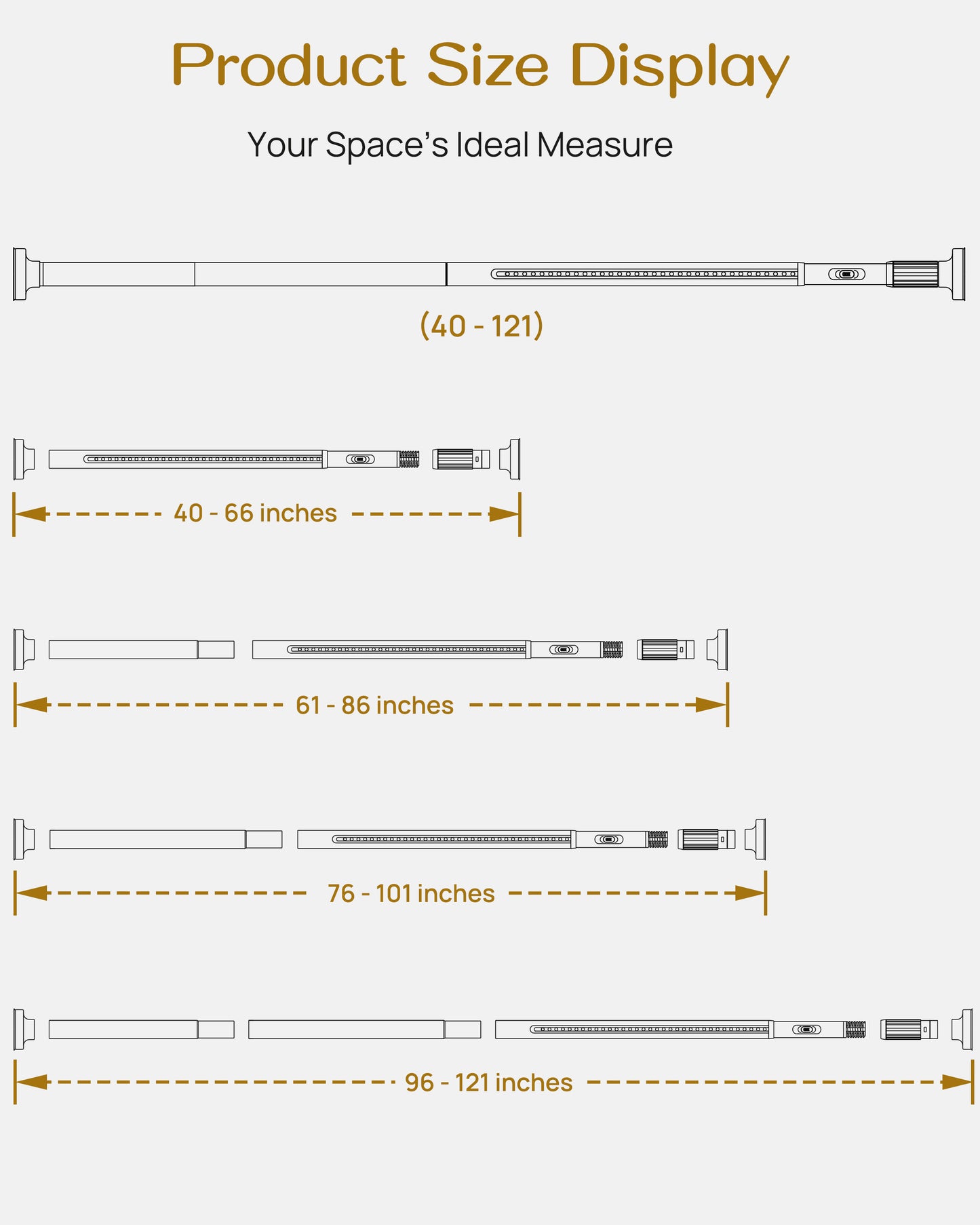 AZ19L Tension Curtain Rods for Windows,40 to 121 Inches