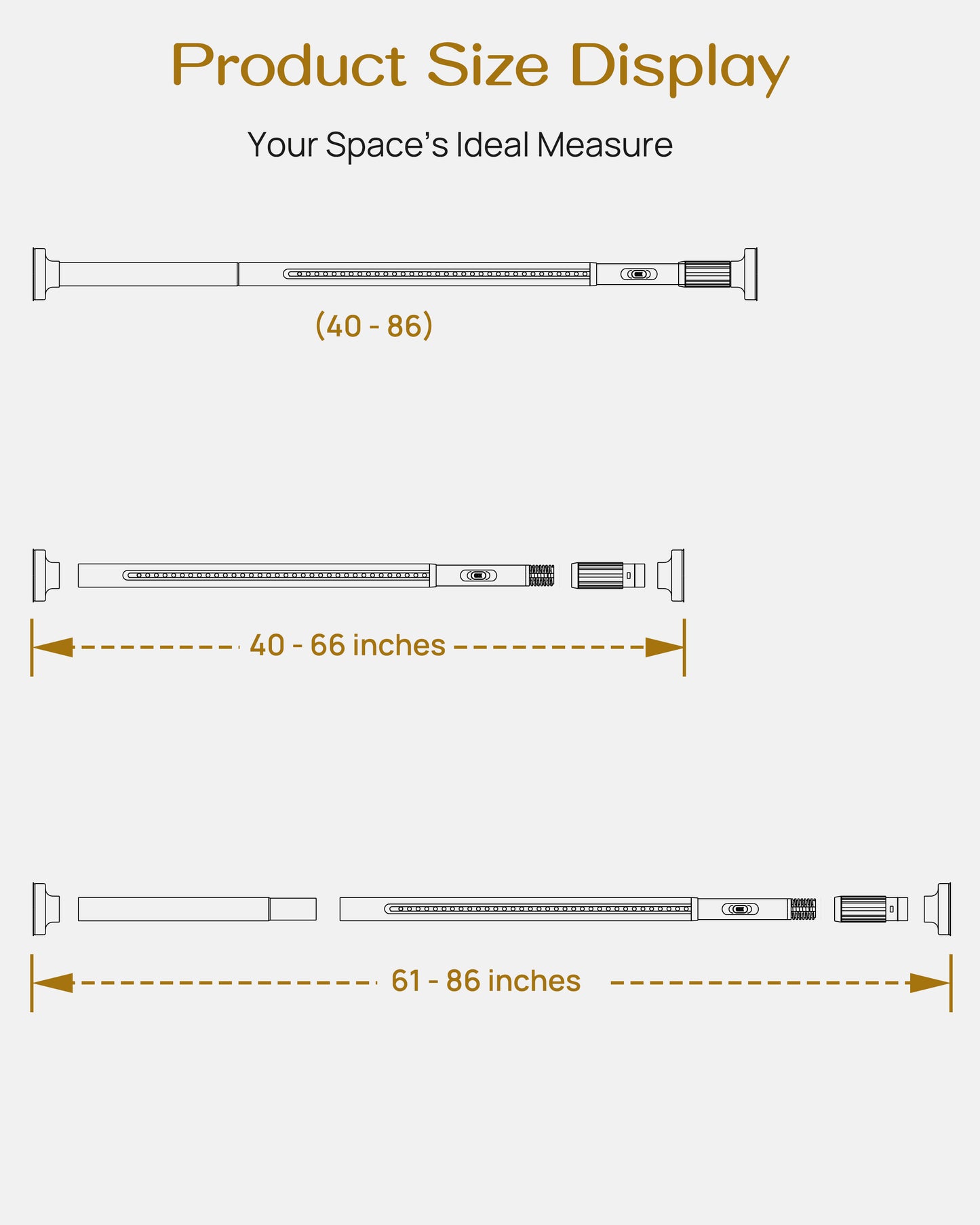 AZ19M Tension Rod for Shower Curtain, Window Curtain, 40 to 86 Inches