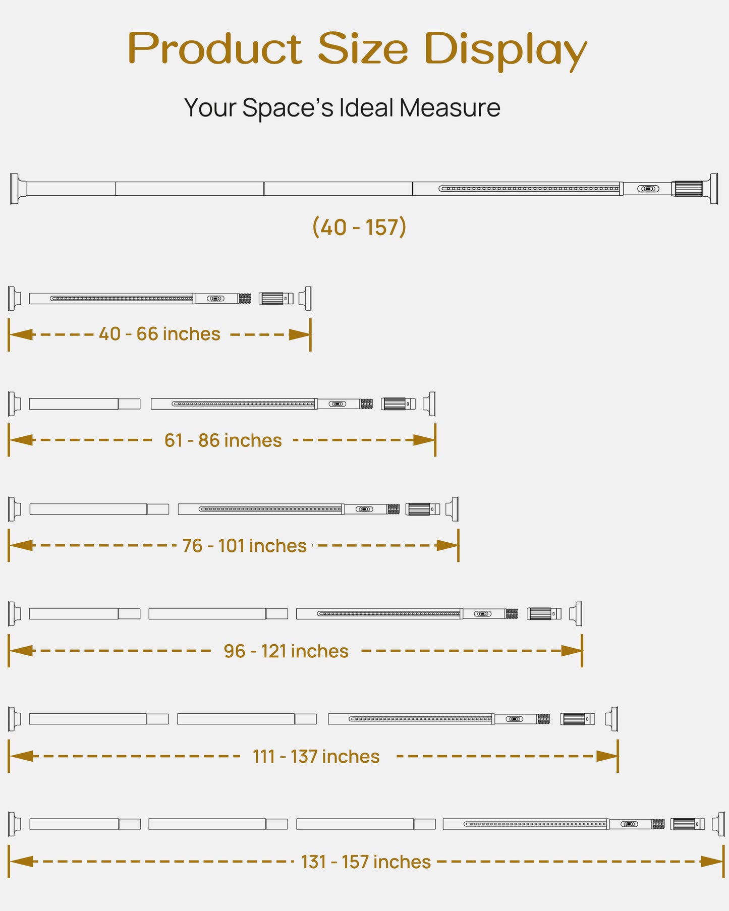 AZ19XL Tension Curtain Rods for Windows,Room Divider,40 to 157 Inches
