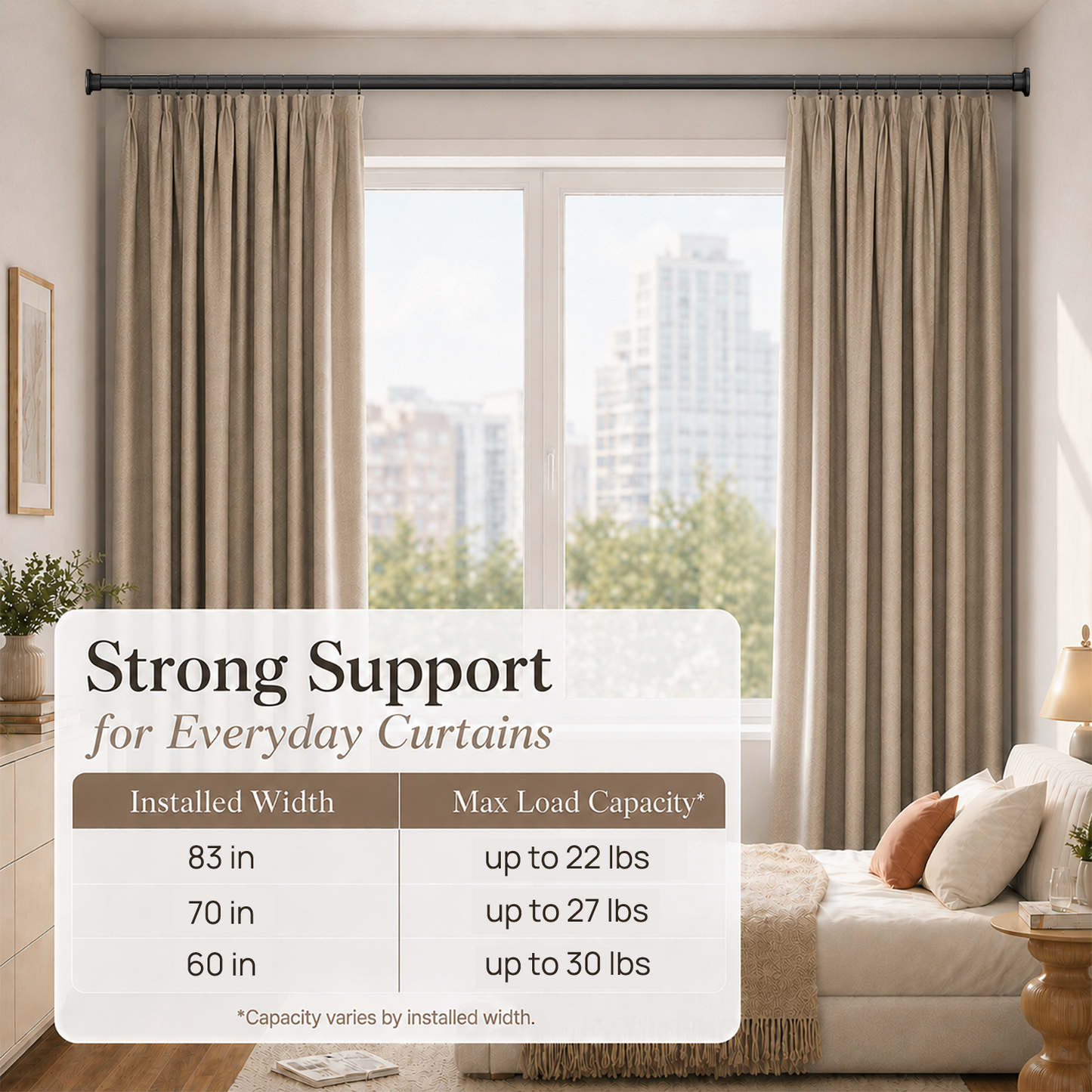 AZ01M Tension Rod for Shower Curtain, Window Curtain, 29 to 84 Inches, Spring Loaded,Stable and Anti-Slip