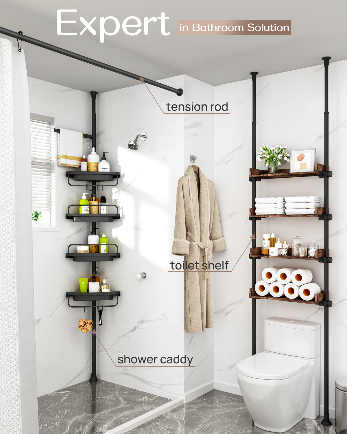 ALLZONE  Corner Shower Caddy Tension Pole for Shampoo Holder, Stainless Steel Rod